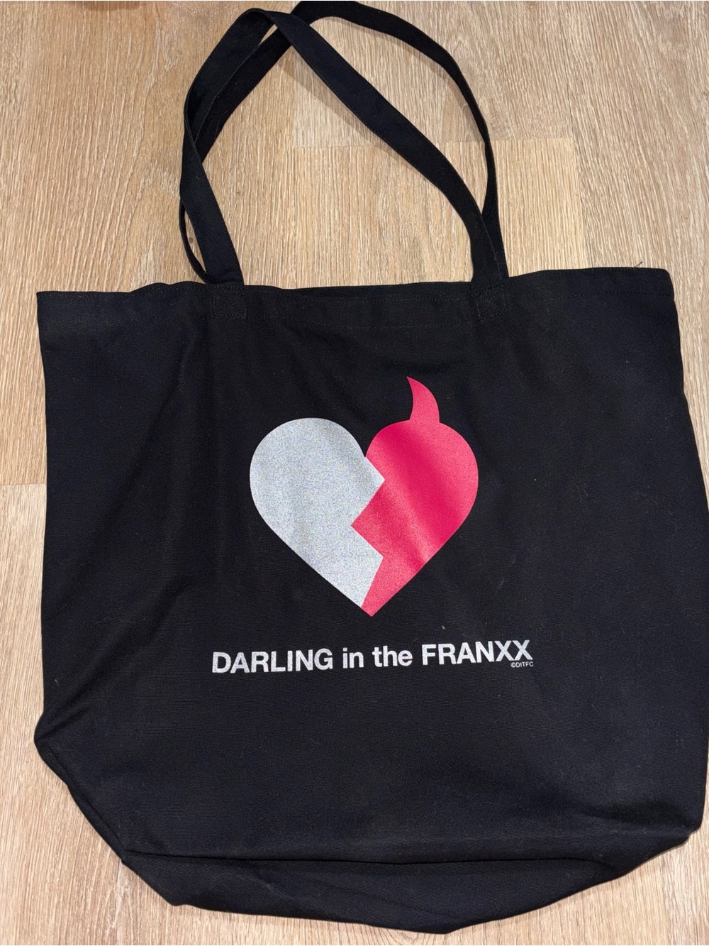 Black Canvas Tote Bag with Heart Graphic